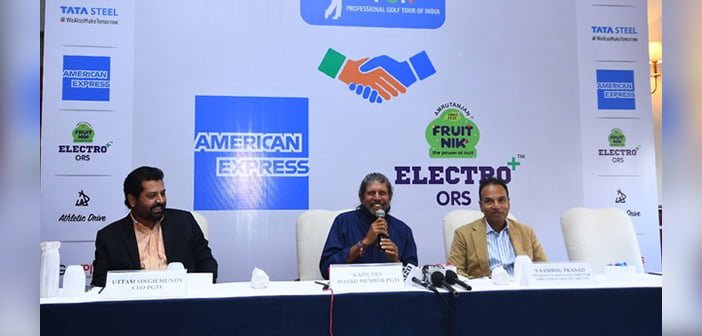 L-R Mr. Uttam Singh Mundy, CEO - PGTI, Mr. Kapil Dev, Board Member - PGTI, Mr. S Sambhu Prasad, Chairman & Managing Director - Amrutanjan Health Care Limited PGTI