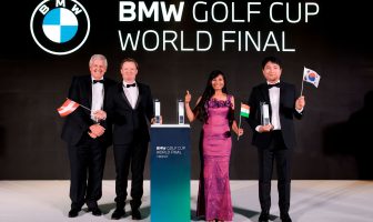 BMW Golf Cup World Final, Dubai. Colin Montgomerie, Markus Rosenthaler, Parita Vinod Kothari, Moonhwi Lee.